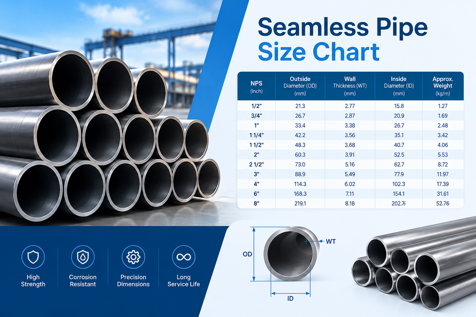 seamless pipe size chart